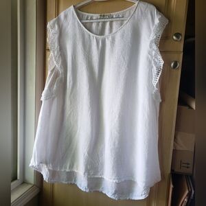 Terzo Millennio Linen White Lace Trim Women's Top 3xl Italy Made